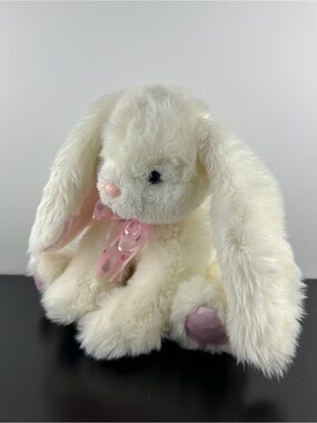 Russ Berrie Rare Hopscotch White Bunny Rabbit 11” Pink Polka Dot Bow Large Plush
